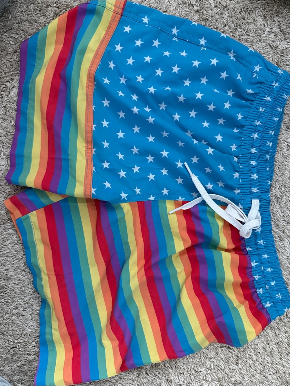 Rainbow Stripe & Star Swim Shorts - Multicolor